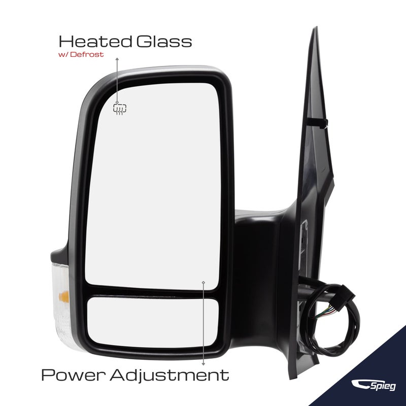 Spieg Driver Side Mirror for 2008-2018 Dodge Freightliner Mercedes Sprinter Power Adjustment Heated Glass Turn Signal Light Textured Black 6 Pin Left MB1320114 - Image 2